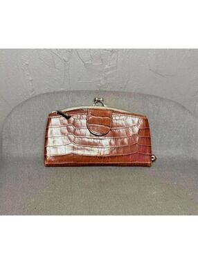 Vintage Croc Leather Kiss Lock Clutch Wallet by NORDSTROM